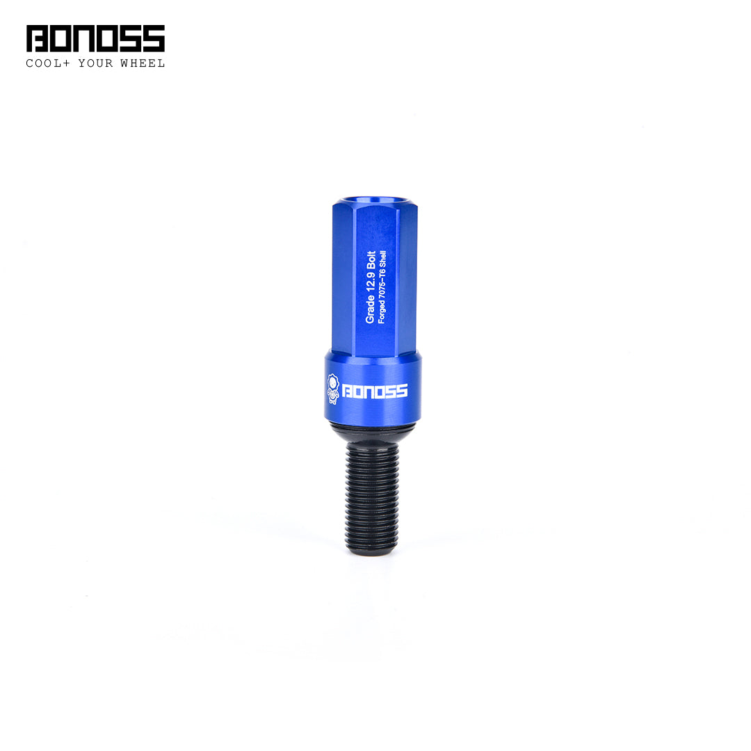 Deep blue cap wheel bolt ball seat with 'BONOSS' branding on a white background