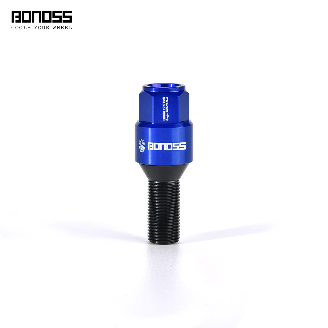 Deep Blue locking wheel bolt with 'BONOSS' branding on a white background