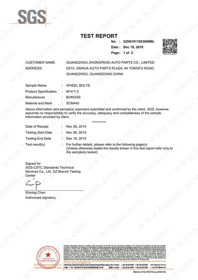 SGS Test Report for Grade 12.9 Bolts