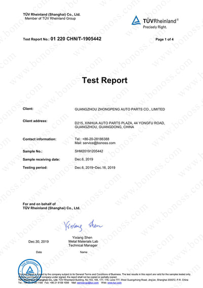 TUV Test Report for Grade 12.9 Bolts