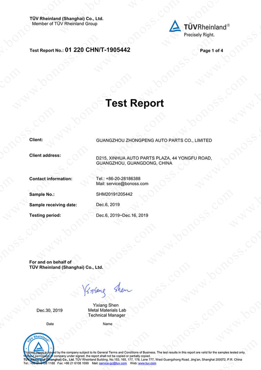 TUV Test Report for Grade 12.9 Bolts