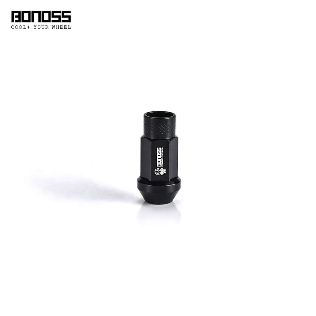 BONOSS Forged 7075-T6 Aluminum Classical Lug Nuts in sleek black finish, ideal for JDM enthusiasts.