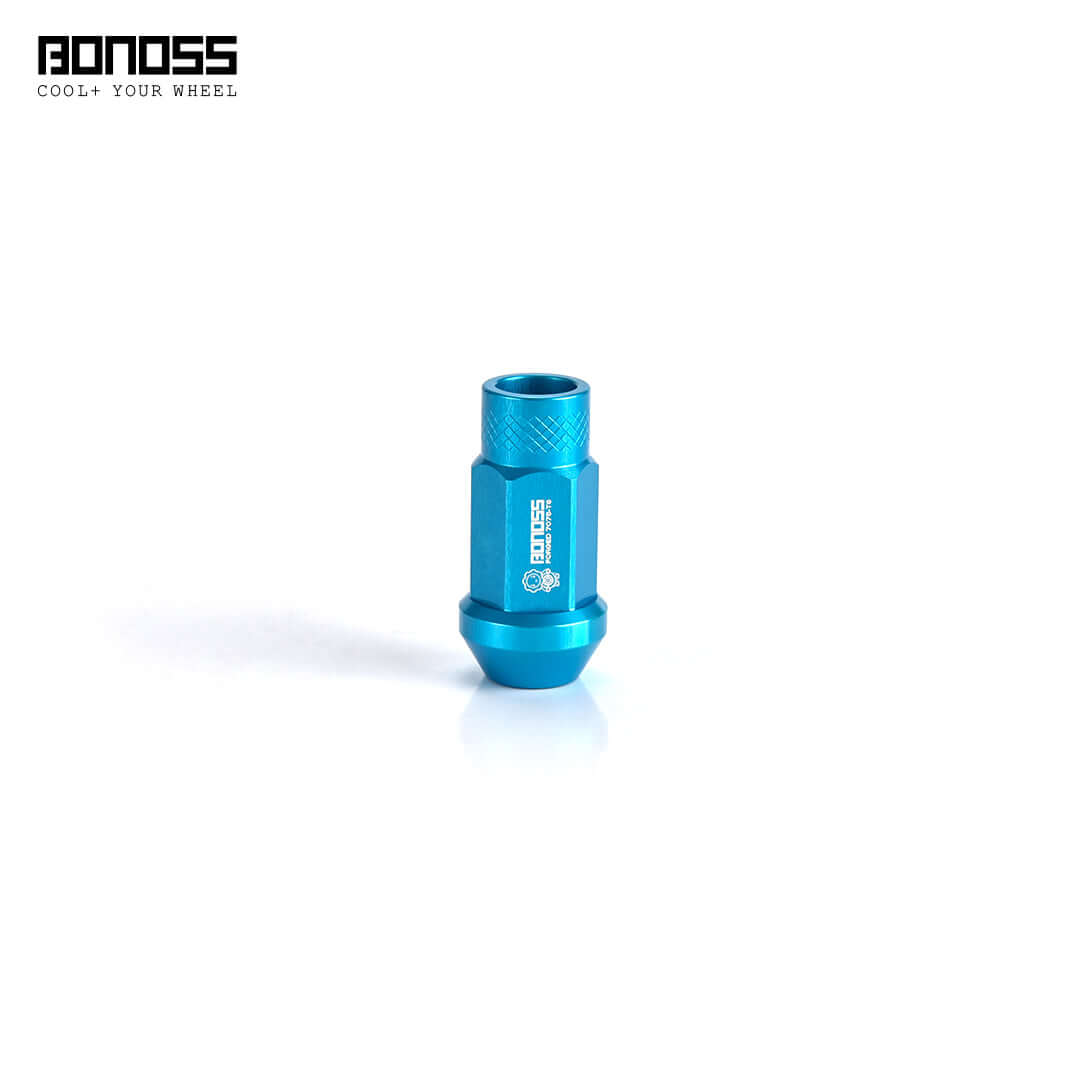 BONOSS Forged 7075-T6 Aluminum Classical Lug Nuts in blue, lightweight, JDM-tuned performance.