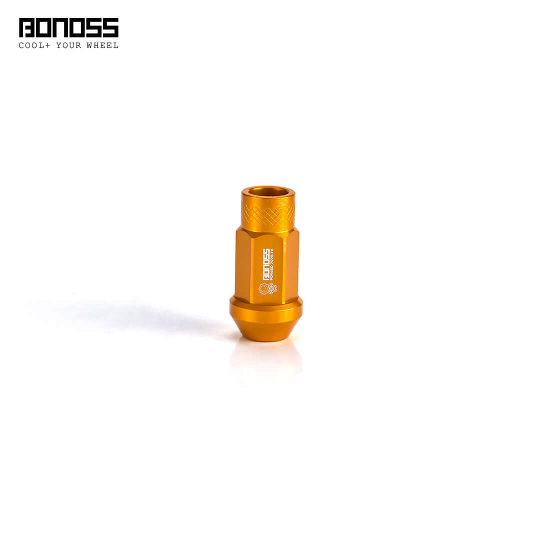 BONOSS Forged 7075-T6 Aluminum Classical Lug Nuts in gold color showcasing lightweight design and JDM performance.