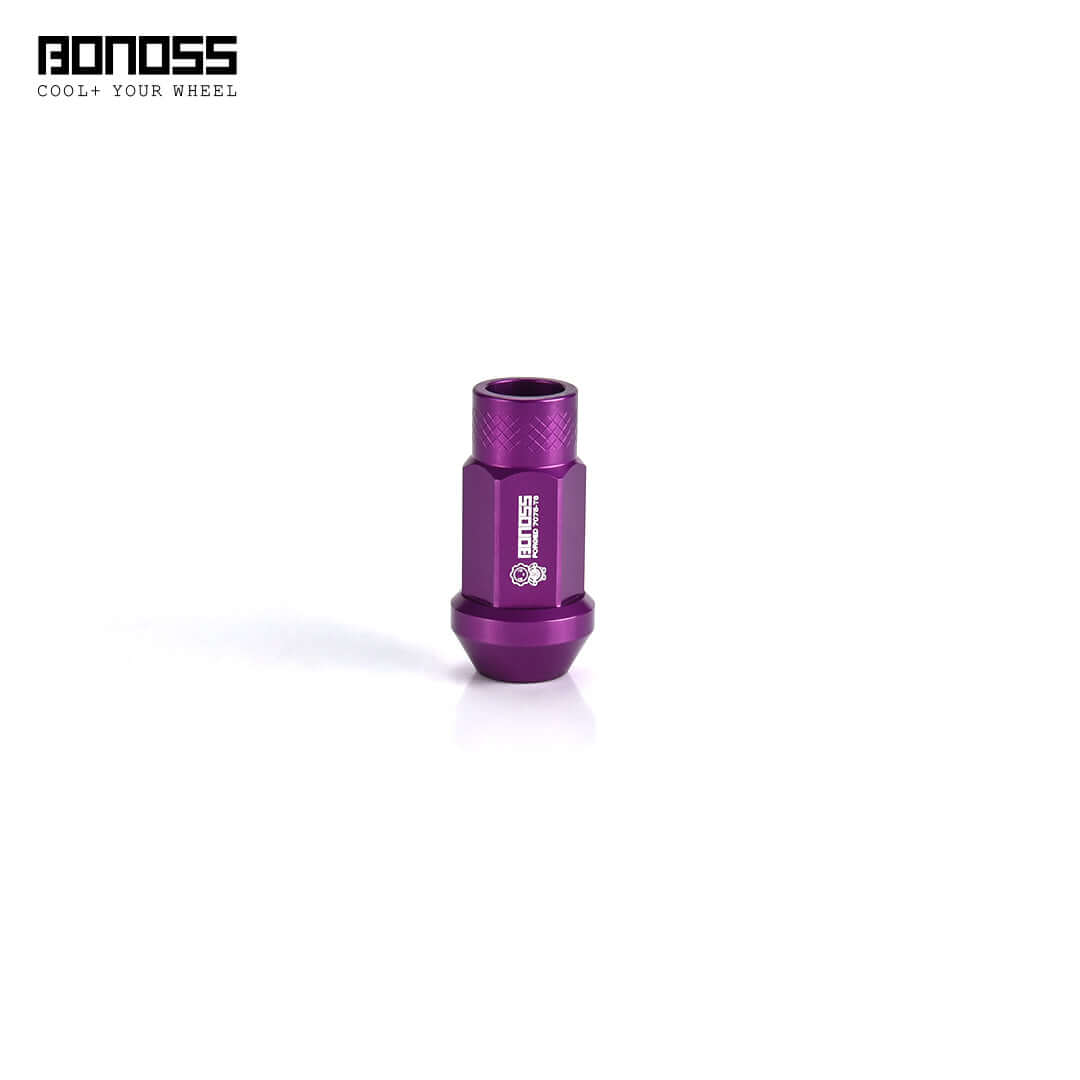 BONOSS Forged 7075-T6 Aluminum Classical Lug Nuts in purple finish for JDM culture tuning.