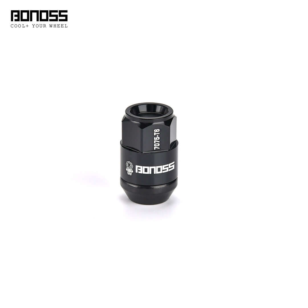 Black Bonoss wheel lock nut on a white background