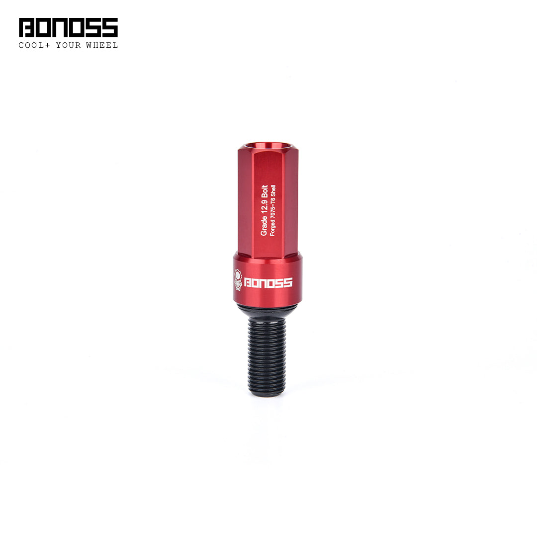 Red cap wheel bolt ball seat with 'BONOSS' branding on a white background