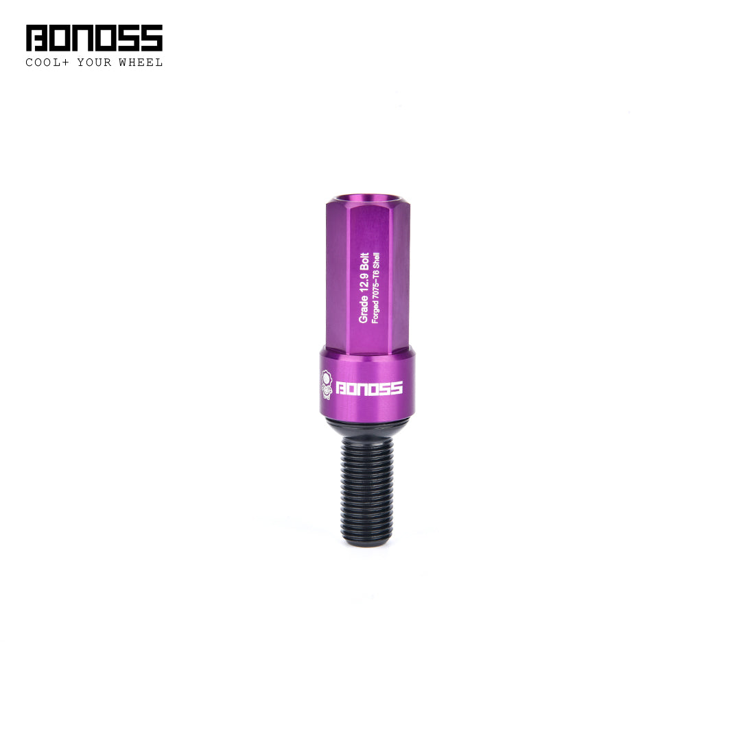Purple cap wheel bolt ball seat with 'BONOSS' branding on a white background