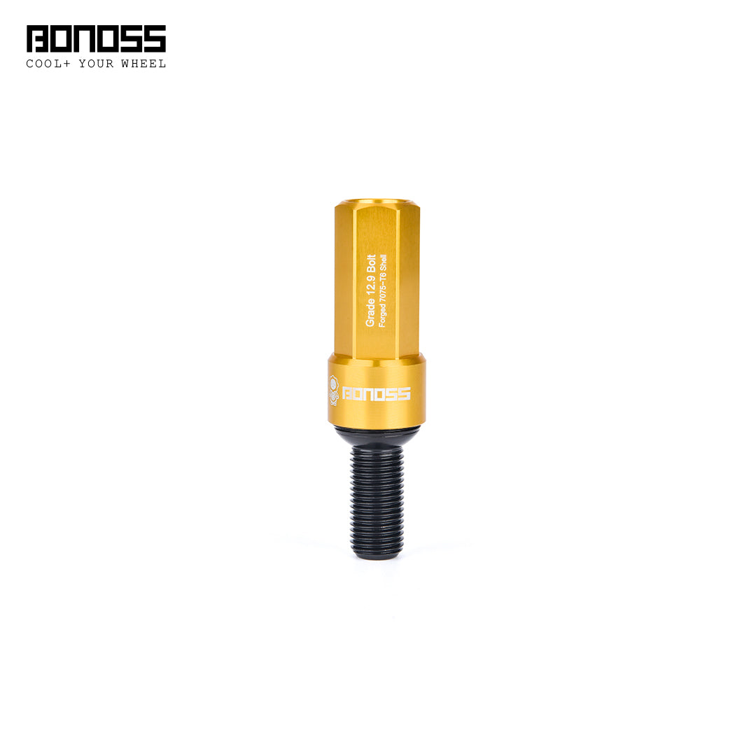 Gold cap wheel bolt ball seat with 'BONOSS' branding on a white background