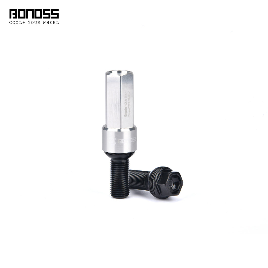 Silver cap and black inner core bolts with BONOSS branding on a white background