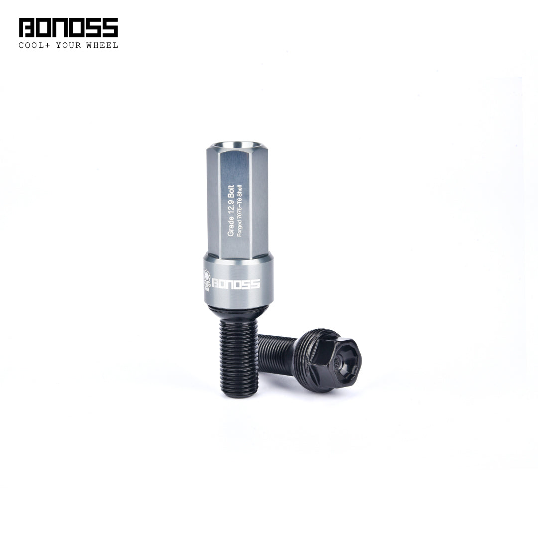 Gray cap and black inner core bolts with BONOSS branding on a white background