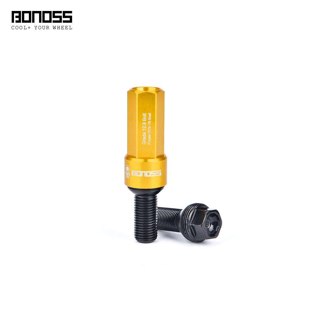 Gold cap and black inner core bolts with BONOSS branding on a white background