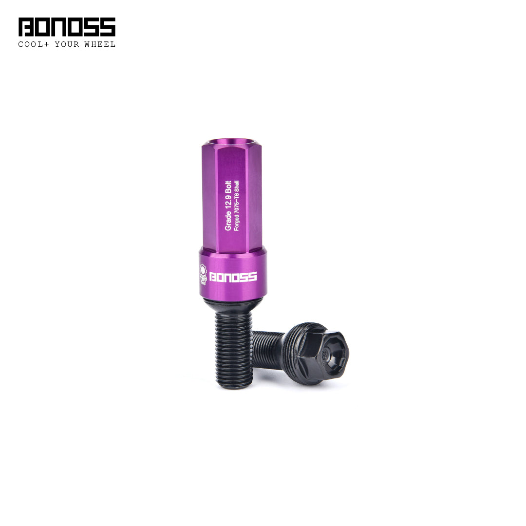 Purple cap and black inner core bolts with BONOSS branding on a white background