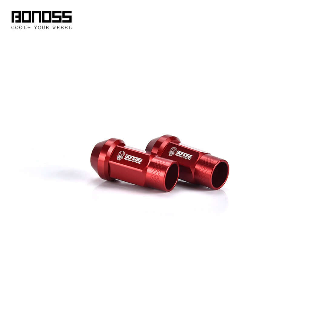 BONOSS Forged 7075-T6 Aluminum Classical Lug Nuts in red showcasing lightweight design and strength
