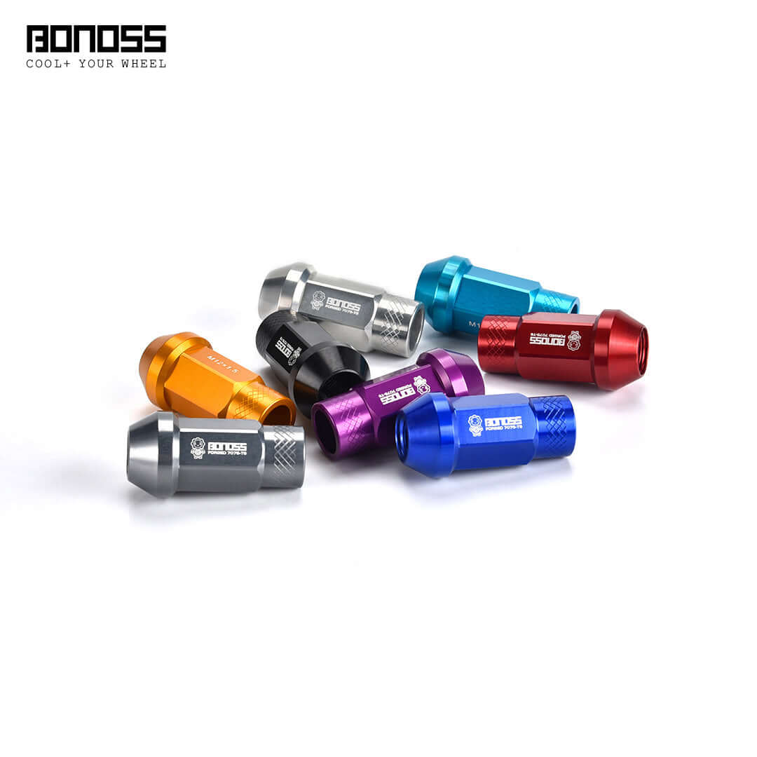 BONOSS Forged 7075-T6 Aluminum Classical Lug Nuts in various colors showcasing lightweight and durable design